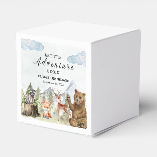 冒険を山の男の子の赤ちゃんのシャワーを始める フェイバーボックス (裏面サイド)