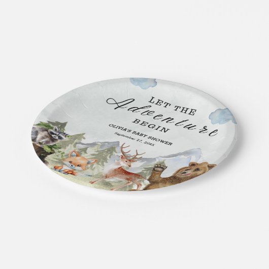 冒険を山の男の子の赤ちゃんのシャワーを始める ペーパープレート (アングル)