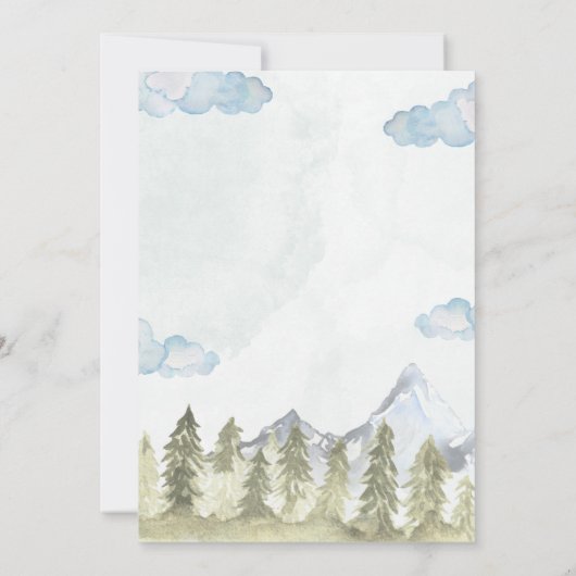 冒険を山の男の子の赤ちゃんのシャワーを始める 招待状 (裏面)