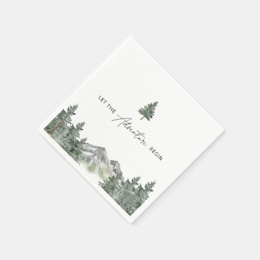 冒険を山の男の子の赤ちゃんシャワーを始める スタンダードカクテルナプキン (角)