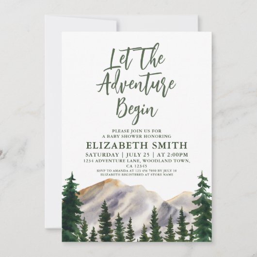 冒険を山の赤ちゃんシャワーを始める 招待状 (正面)