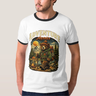 冒険を待つクマ ハイキング キャンピング ヴィンテージ グラフィック Tシャツ