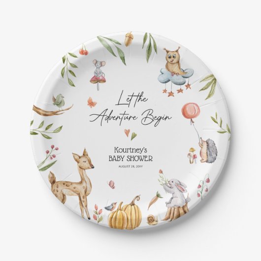 冒険を森の赤ちゃんシャワーから始める ペーパープレート (正面)