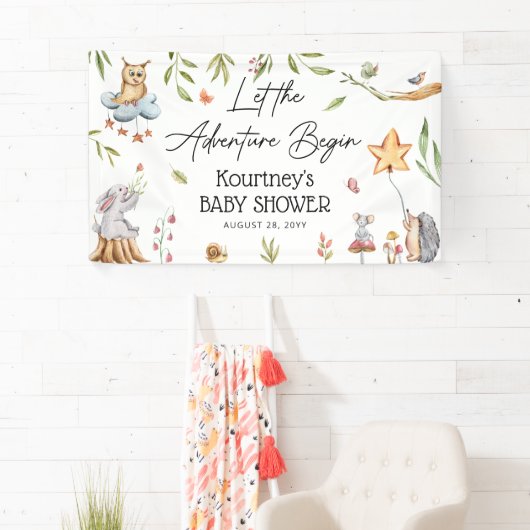 冒険を森の赤ちゃんシャワーから始める 横断幕 (インサイチュ)