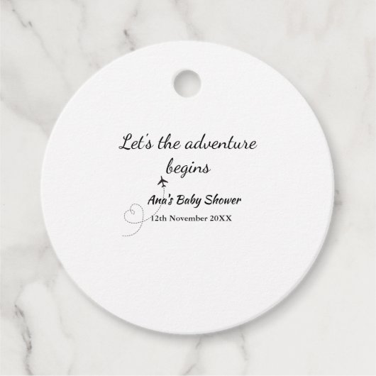 冒険を開始ベビースシャワーに名前を追加dat フェイバータグ (正面)