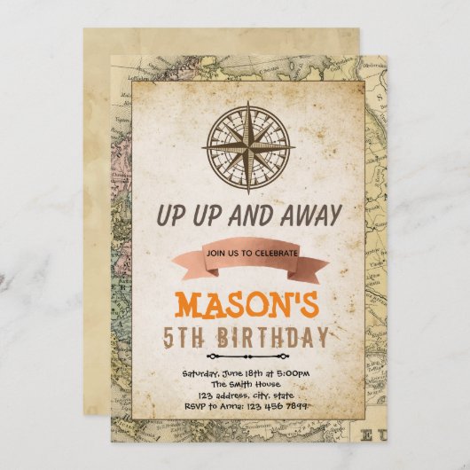 冒険テーマ誕生日の招待 招待状 (正面/裏面)