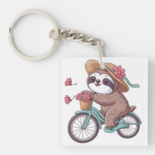 冒険ナマケモノ、かわいいナケモノを自転車に乗せる キーホルダー (正面)
