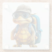 冒険好きで可愛い亀にリュックサックを ガラスコースター (裏面)