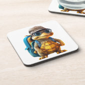 冒険好きで可愛い亀にリュックサックを コースター (左側)