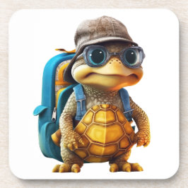 冒険好きで可愛い亀にリュックサックを コースター