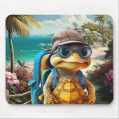 冒険好きで可愛い亀にリュックサックを マウスパッド (正面)