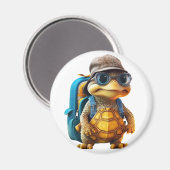 冒険好きで可愛い亀にリュックサックを マグネット (正面/裏面)