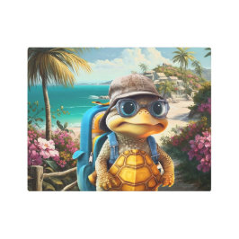 冒険好きで可愛い亀にリュックサックを メタルプリント