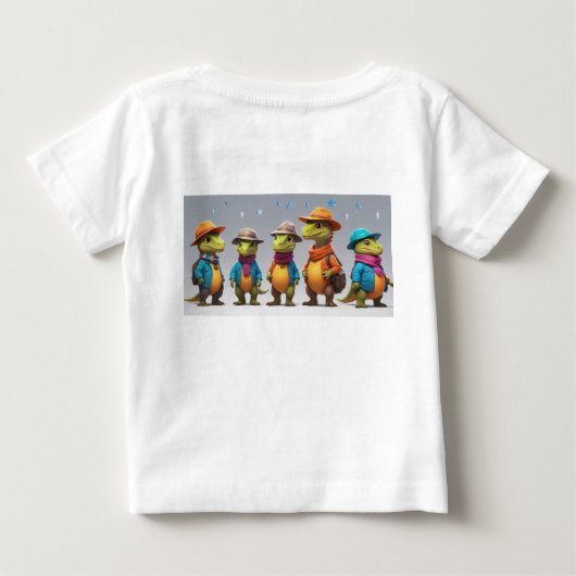 冒険好きなディノ探検家スタイル ベビーTシャツ (裏面)