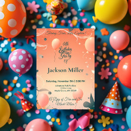 冒険好きなバルーン誕生日招待状と可愛いキツネ 招待状