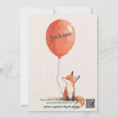冒険好きなバルーン誕生日招待状と可愛いキツネ 招待状 (裏面)