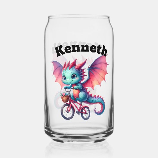 冒険好きなベビードラゴンが春で自転車に乗る ガラス缶 (正面)