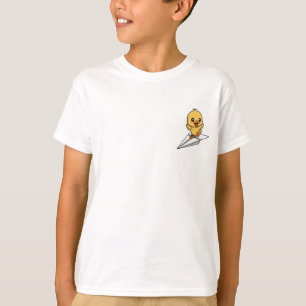 冒険好きな折り紙飛行機のアヒルの子 子供 Tシャツ