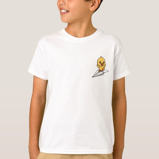 冒険好きな折り紙飛行機のアヒルの子 子供 Tシャツ (正面)