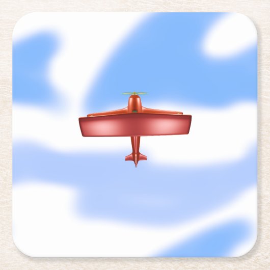 冒険好クールき飛んでいるなレッドビ飛行機紙コースター スクエアペーパーコースター (正面)