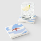 冒険好クールき飛んでいるな赤い二飛行機石コースター ストーンコースター (横)