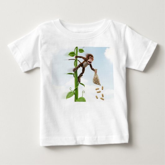 冒険心あふれる3Dアニメのサルが巨大なV字滑り台を滑り降りる ベビーTシャツ (正面)