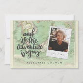 冒険旅行ヴィンテージマップ写真の卒業 案内状 (正面)