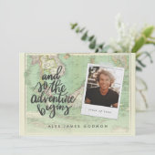 冒険旅行ヴィンテージマップ写真の卒業 案内状 (スタンド正面)