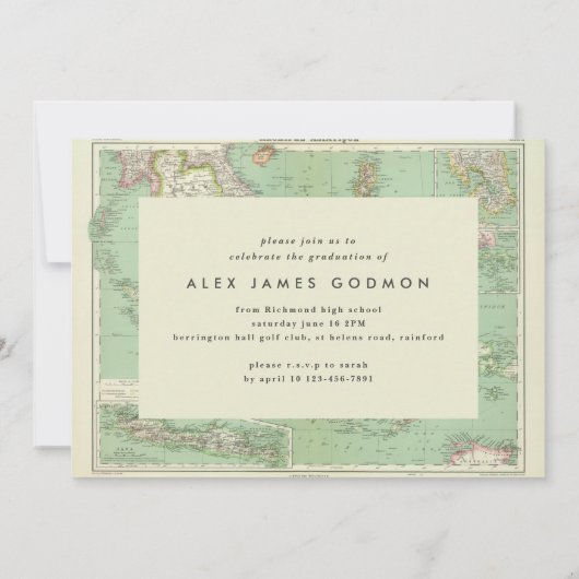 冒険旅行ヴィンテージマップ写真の卒業 案内状 (裏面)