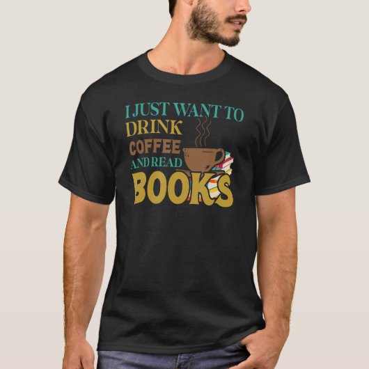 冒険本読の読者がコーヒーbを飲み読る tシャツ (正面)