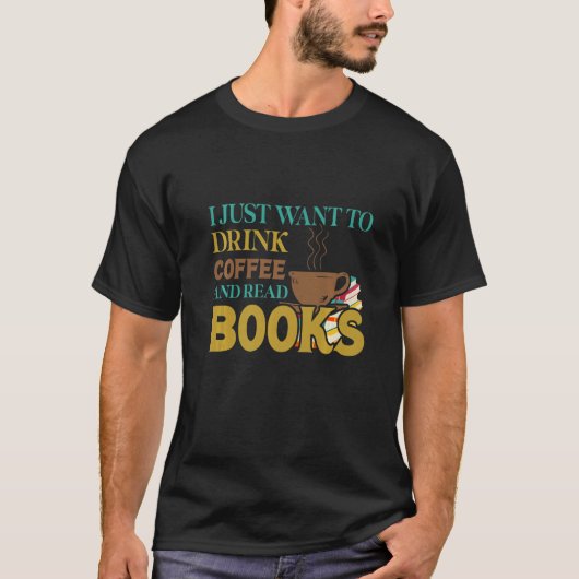 冒険本読の読者がコーヒーbを飲み読る tシャツ (正面)