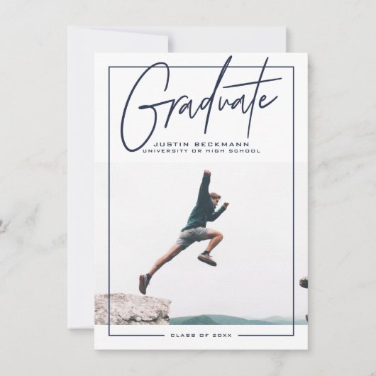 冒険 |ネイビー写真卒業発表 招待状 (正面)