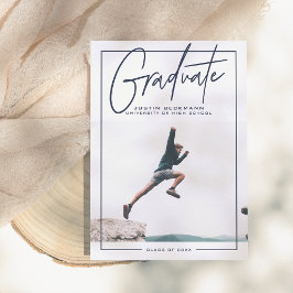 冒険 |ネイビー写真卒業発表 招待状