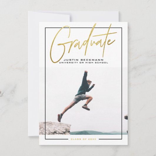 冒険 |金ゴールド写真の卒業発表 招待状 (正面)