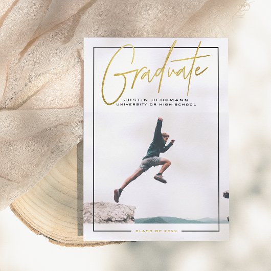 冒険 |金ゴールド写真の卒業発表 招待状