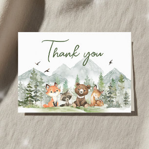 冒険Begin Woodland Animals Baby Shower サンキューカード