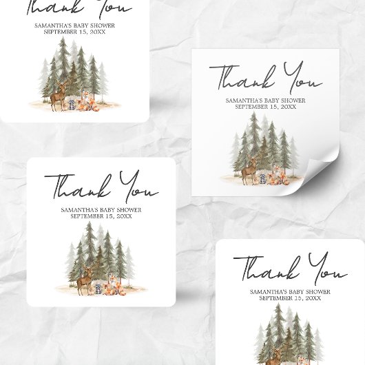 冒険Begin Woodland Animals Baby Shower スクエアシール