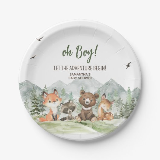 冒険Begin Woodland Animals Baby Shower ペーパープレート (正面)