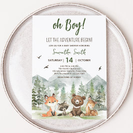 冒険Begin Woodland Animals Baby Shower 招待状