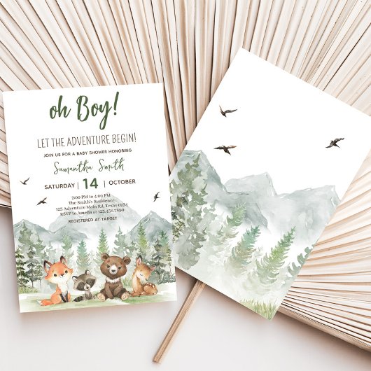 冒険Begin Woodland Animals Baby Shower 招待状