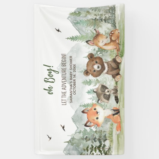 冒険Begin Woodland Animals Baby Shower 横断幕 (縦)