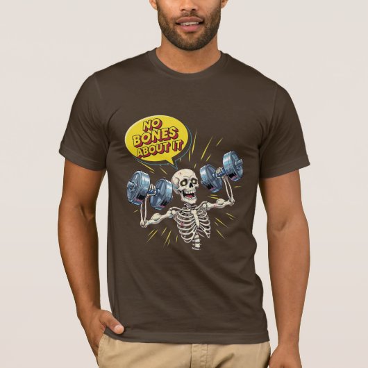 冗談は骨抜き - おもしろジムスケルトン Tシャツ (正面)