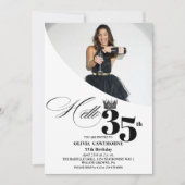 写エレガントモダン真35誕生日白黒 招待状 (正面)