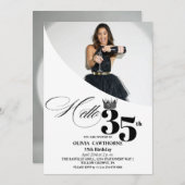 写エレガントモダン真35誕生日白黒 招待状 (正面/裏面)