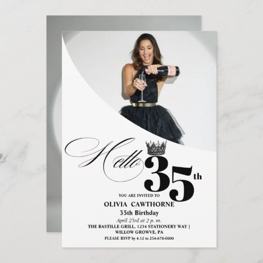 写エレガントモダン真35誕生日白黒 招待状 (正面/裏面)