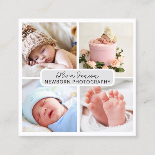 写エレガント生まれたばかりのモダン真QRコード スクエア名刺 (正面)