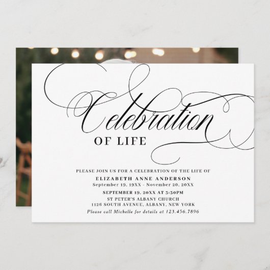 写エレガント真お祝い  招待状 (正面/裏面)