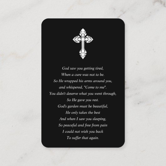 写エレガント真悔やみや弔慰葬祈りの言葉カード 名刺 (裏面)