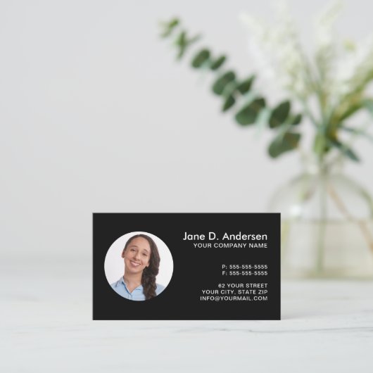 写カスタム真とロゴの黒のプロフェッショナル 名刺 (スタンド正面)