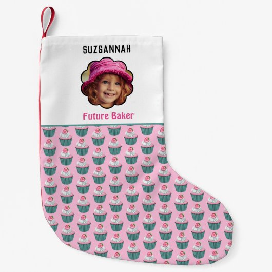 写カスタム真カップケーキホタテテンプレート名 スモールクリスマスストッキング (正面)